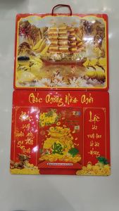 Lịch tết 2026 bìa gấp giữa kích thước 40x68cm in uv tráng gương cao cấp gắn bloc17x26cm