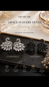 [SG] Crystal Swan Statement Stud Earrings | Clear Crystal & Black Crystal Swan Earrings | Elegant Sparkling Statement Jewellery | ear me out (EMO-2728)