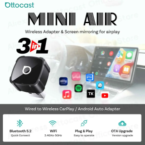 OTTOCAST 3 in 1 MINI AIR Adapter 4.0 Cube Dongle 2026 Wireless CarPlay Android Auto for iOS Screen Mirroring Car Accessories