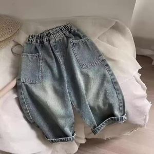 Spring Autumn Boys Denim Trousers Childrens Casual Soft Kids Pants Fashion Handsome Side Pocket Loose Child Boy Jeans 1-6Years