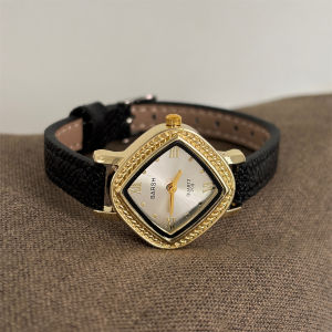 Barsh New Diamond Pattern Elegant Retro Ladies Quartz Watch Simple Fashion Student Commuter Watch Metal Shell Artificial Leather Strap