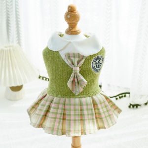 Pet Autumn and Winter Wool JK Gingham Dress Small and Medium-Sized Dogs Teddy Dog Cat Clothes Supplies