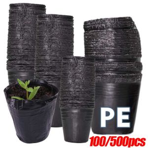 100-500ชิ้น กระถางเพาะชำพลาสติกสีดำ ถุงเพาะชำสำหรับเพาะต้นกล้า กระถางต้นไม้สำหรับปลูกต้นไม้ กระถางระบายอากาศ กล่องใส่ผัก
