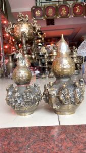 Hồ Lô Bát Tiên Bằng Đồng Phong Thủy Màu Nâu Giả Cổ hóa giải bệnh tật vận xấu đẹp nhất cao 27cm và 32cm