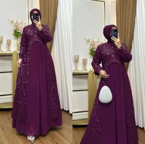 Gamis Brokat Wanita Dewasa Terbaru 2026 Mewah Ardela Maxy Dress Bahan Ceruty Babydoll Full Furing Mix Brokat Aplikasi Swarovski Gamis Kondangan Pesta Lebaran Maxy Best Seller