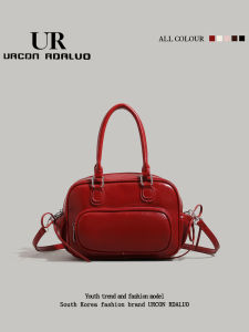 UR Retro Bowling Bag Womens Summer New Casual Large Capacity Multi-Functional Double Shoulder Bag Slant Crossbody Handbag