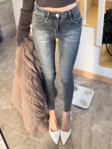 Quần Jeans Denim Ống Thẳng Cạp Cao Retro Xanh Cổ Điển Cho Nữ Quần Jeans Co Giãn Cotton Mùa Xuân Thu Quần Jeans Ống Thẳng