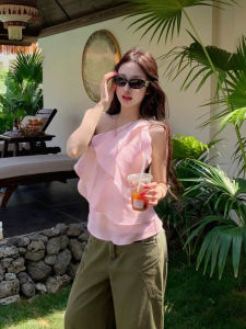 CHOUXIE | Stylish Elegant Ruffled Asymmetrical Shoulder T-Shirt Summer