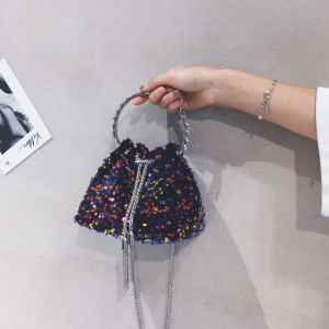 Fashionable Sequins Chain Crossbody Small Bag for Women Fancy Special-Interest Design Handbag Fashionable Single Shoulder Bucket Bag