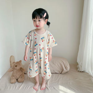 New 2025 Childrens Cotton Pajamas Short Sleeve Thin Home Clothes Baby Sleepwear Cartoon Style Pure Cotton Summer Home Clothes