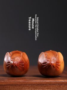 Natural Wood Carving Mouse Cute Zodiac Animal round Smooth Elegant Desktop Decoration Handheld Ornament Home Decor