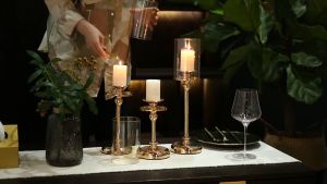 Tempat Lilin Luxury Gold Glass Candle Holder Wedding Centerpiece Home Decor