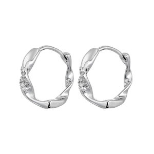 Silver Plated Diamond Embedded Simple Circle Earrings Womens Fashion Jewelry Luxury Sensation Ear Cuff Fresh Outburst