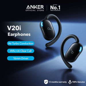 Soundcore V20i by Anker Open-Ear Headphones Adjustable Ear Hooks Ultra-Comfort Snug Fit Punchy Bass Clear Calls IP55 LED Lights 36H Playtime Bluetooth 5.4 Earbuds Multipoint Connection A3876