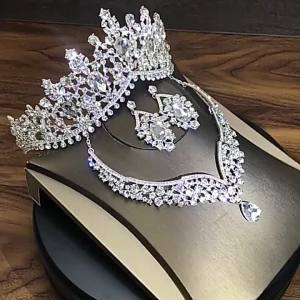 Baroque Crystal Water Drop Bridal Jewelry Sets Rhinestone Tiaras Crown Necklace Earring for Bride Women Wedding Jewelry Set Gift
