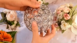 Octagonal Beads Crystal Ball Party Wedding Candlestick Flower Holder