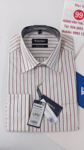 [Việt Tiến Sale] Sơ Mi Dài Tay - Regular (Suông) - Vạt Bầu - Kẻ sọc đỏ đô trên nền trắng - size 37 (lẻ size)