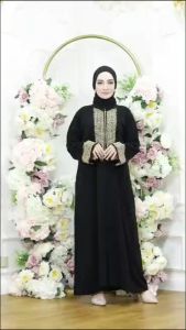 Gamis Abaya Turkey Dress Turki Baju Muslim Wanita Arab Dubai Nazwa BUSUI Dewasa Warna Hitam Jetblack Bordir KotakTerbaru 2022 Viral Kekinian Simple Elegan Mewah YM deFashion