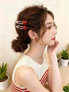 Red Polka Dot Heart Metal Hair Clips All-Match White Bangs Clips Elegance Hair Accessories Side Duckbill Hair Clips