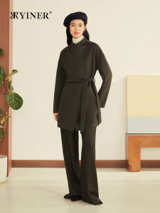 Asymmetric Slanted Placket Australian Merino Pure Wool Coat