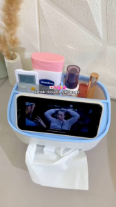 Kotak Tisu Estetik Kotak Tisu Standing Handphone Rak Remote Serbaguna Kertas Plastik 2 Sekat Belakang 1 Sekat Atas Desain Minimalis Anti Slip 21x16x12cm