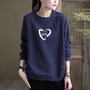 เสื้อสเวตเตอร์คอกลมแขนยาวผ้าฝ้ายแท้ 100% ทรงหลวม แฟชั่นลำลอง สำหรับผู้หญิง ฤดูใบไม้ร่วง/ฤดูหนาว เสื้อผ้าทำงาน