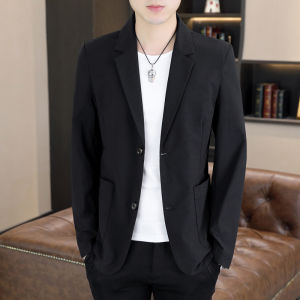 Summer Thin Suit Men Ice Silk Breathable Thin Outwear Gingham K-style Silm Business Casual Solid Color Suit