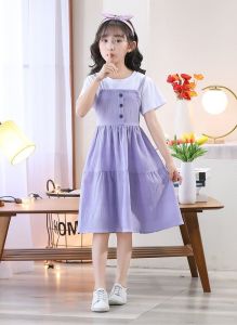 Melo Fashion Girls Dress Summer New Korean Version Sweet and Cute Fake Two Princess Dresses Girl Skirt