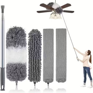 5pcs Retractable Microfiber Dusting Brush Set Reusable Bendable Long Handle 33.46-111.81inch with Extension Pole for Cleani