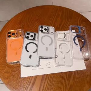 Ốp Lưng Từ Tính Magsafe Sang Trọng Cho iPhone Pro Max Plus Trong Suốt Có Giá Đỡ Ống Kính Chống Trầy Xước Chống Bám Vân Tay