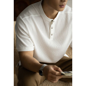 UBV | Breathable Waffle Texture Short Sleeve Henley Collar T-Shirt