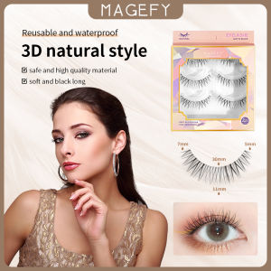 MAGEFY 3 Pair/Box Natural False Eyelashes C-degree Curling False Eyelashes Extension Set Reusable Waterproof Imitated Mink Fake Eyelashes for Date Wedding Working and Party
