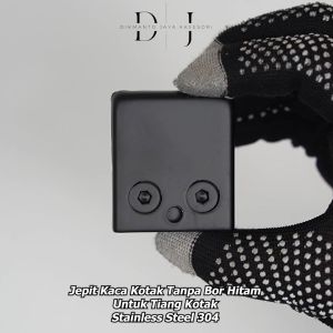 Jepit Kaca Kotak Tanpa Bor Hitam Stainless Steel 304 Untuk Tiang Kotak