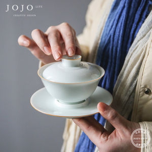 Handmade Ceramic Gongfu Tea Set JOJOS L. PD. Purple Spring Gap Shadow Blue Three Talent Bowl Shoulder Pick Tea Brewing Bowl