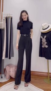 Quần ống rộng chiết ly cạp cao tôn dáng chất ruby loại 1 Quần tây xếp ly dáng rộng ống suông phong cách trẻ trung Hàn Quốc