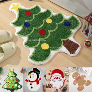 VIKAMA Christmas Doormat Floor Mat Xmas Tree Snowman Kitchen Rugs Gingerbread Man Non-Slip Bath Mats Doormats for Indoor