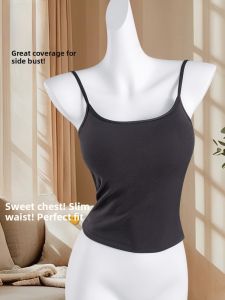 Miiow | Womens Slim Fit Tank Top With Chest Pad Thin Summer Outerwear Base Layer Shirt Cat Person Cartoon Strap Vest Externally Wear