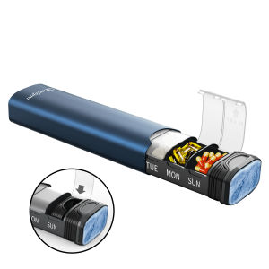 Serfeymi Metal Weekly Pill Organizer - 7-Day Travel Pill Case w/ Spare Gasket | Dosette Box Tablet & Medicine Holder