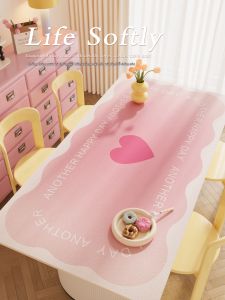 ZHIBAIJIA | Dopamine Pink Heart Design Non-washable Heat-resistant Waterproof Anti-oil Tablecloth
