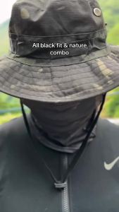 Musion Camouflage Wide Brimmed Hat Balaclava Set Mens Outdoor Sunshade Boonie Cap Fisherman Hat Fishing Sun Protection Hat