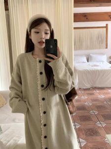 Apricot Lace Trim Knitting Dress Womens Fall and Winter Japanese Lazy Style Woolen Skirt Loose Slimming Long Straight Skirt