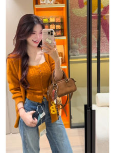 YUEZHONGWEI | Bộ Đồ Nữ Thời Trang Mùa Xuân Sớm Màu Cam 2 Mảnh