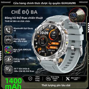 GUHUAVMI | Đồng Hồ Thông Minh Quân Đội Mới 2026 Pin 1400mAh Chống Nước 10ATM Theo Dõi Nhịp Tim Gọi Bluetooth Vòng Đeo Tay Thể Thao Dành Cho Nam Hoạt Động Ngoài Trời