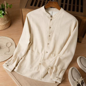 JIARONG | Áo Nam Trung Quốc Cổ Điển Dài Tay Vải Linen Bông Cổ Trung Hoa Kiểu Tang