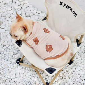Adorable Bear Dog Vest Thin Cotton Summer Clothes for Pomeranian Bichon French Bulldog Pure Cotton Gingham Dog Sweater