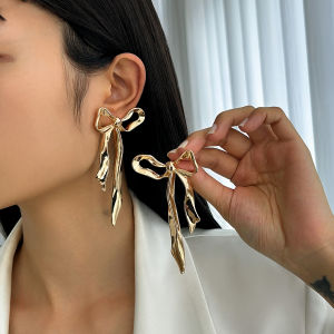 SHIXIN Fashion Design Gold Color Bow Pendant Earrings for Women Vintage Long Tassel Drop Earrings Ladies Jewelry Gift 2025 New