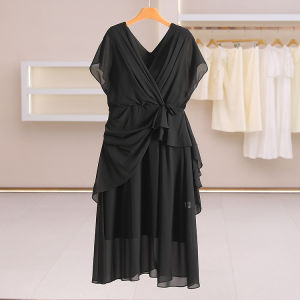 Twisted Design Slimming V-Neck Solid Dress