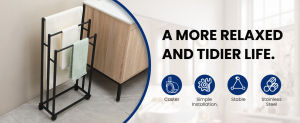 3 Tier Freestanding Towel Rack Metal Towel Stand Floor Towel Drying Rack Standing Towel Rack with Shelf Towel Holder Stand for Bathroom Living Room Laundry Room