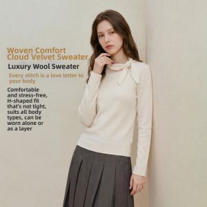 INMAN | French Style Ribbon Decor Half High Neck Knit Sweater