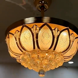 ✨Garansi✨Lampu Kipas Angin Kristal Teratai Lampu Kipas Angin Gantung Plafon Bentuk Teratai 3 Warna Remote 42inch LED Ruang Tamu Kamar Tidur Ruang Makan Lotus Lampu Hias Ceiling Fan 106cm bsu